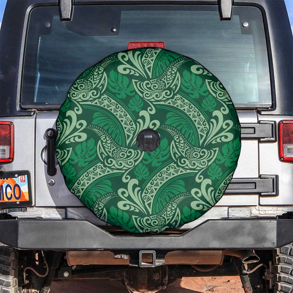 Forest Green Monstera Spare Tire Cover Polynesian Tribal Pattern - Polynesian Pride