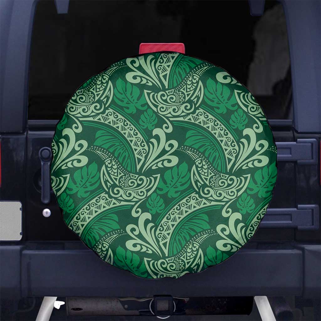 Forest Green Monstera Spare Tire Cover Polynesian Tribal Pattern - Polynesian Pride