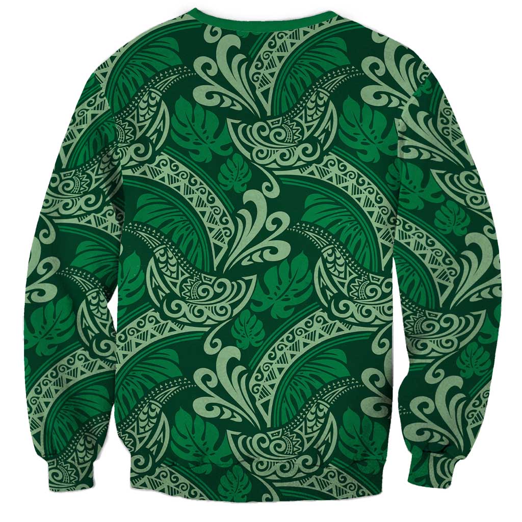 Forest Green Monstera Sweatshirt Polynesian Tribal Pattern LT01 - Polynesian Pride