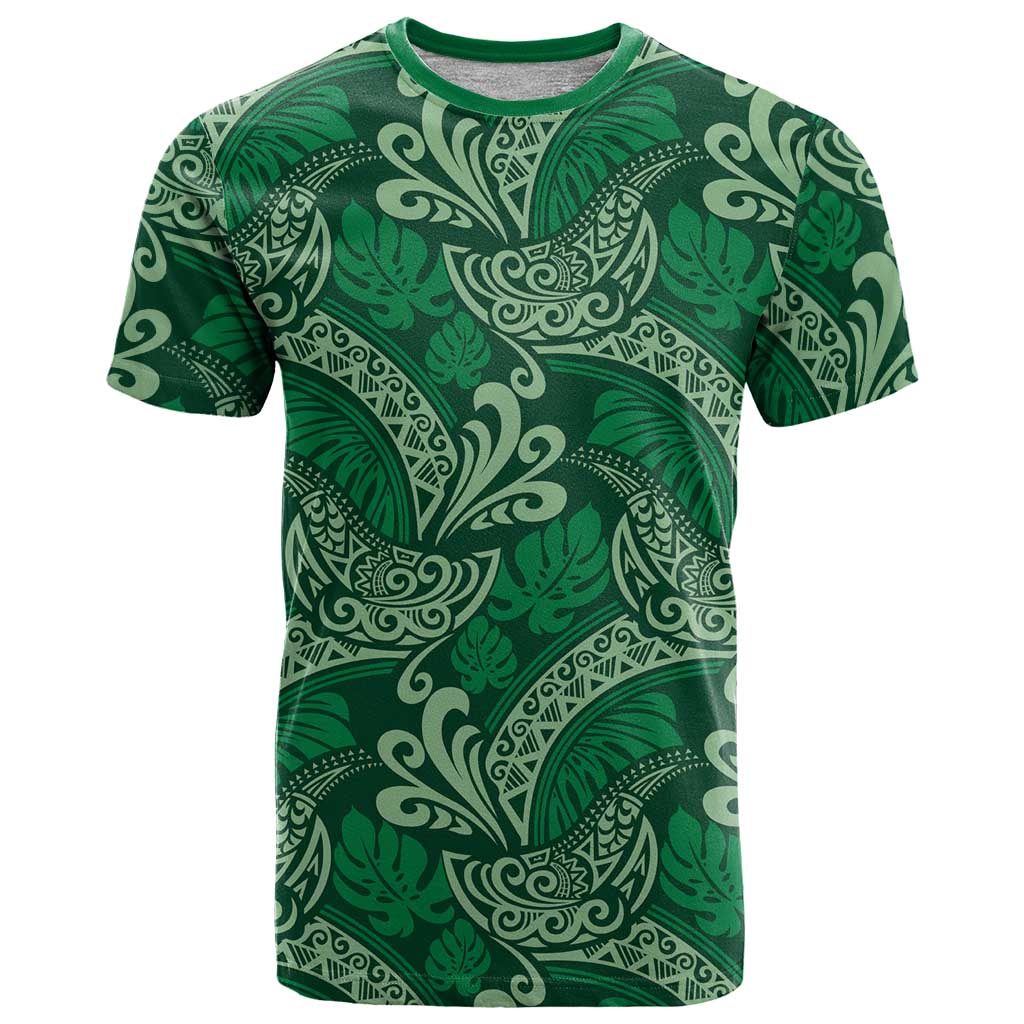 Forest Green Monstera T Shirt Polynesian Tribal Pattern LT01 Green - Polynesian Pride