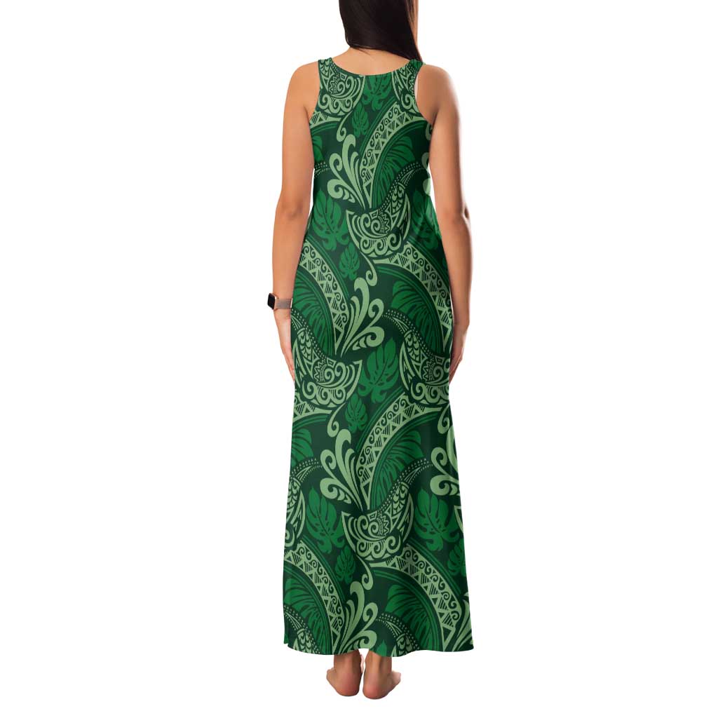 Forest Green Monstera Tank Maxi Dress Polynesian Tribal Pattern LT01 - Polynesian Pride