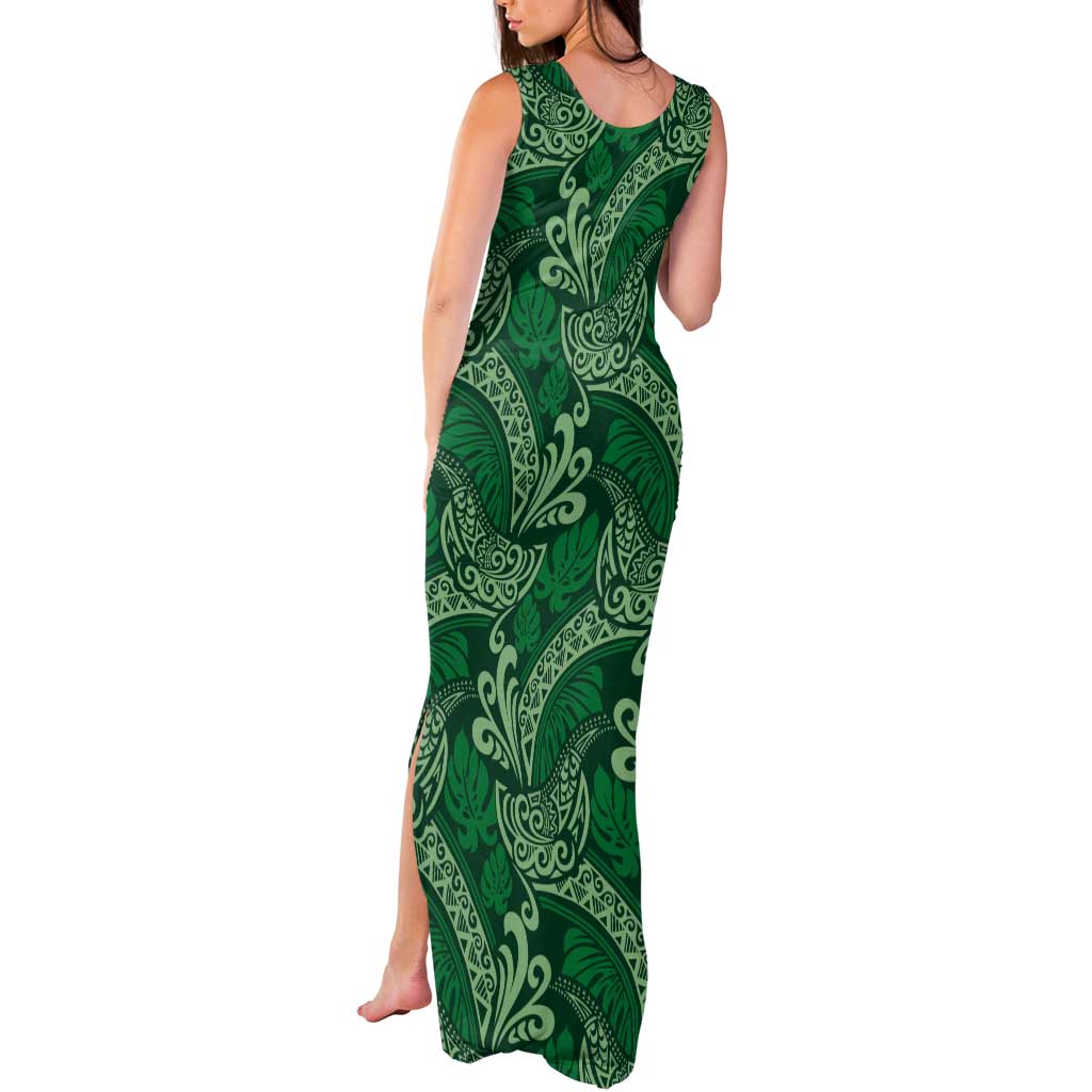 Forest Green Monstera Tank Maxi Dress Polynesian Tribal Pattern LT01 - Polynesian Pride