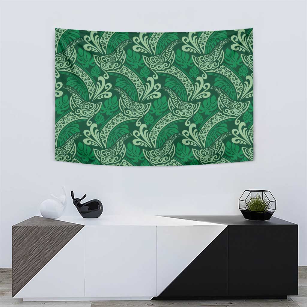 Forest Green Monstera Tapestry Polynesian Tribal Pattern - Polynesian Pride