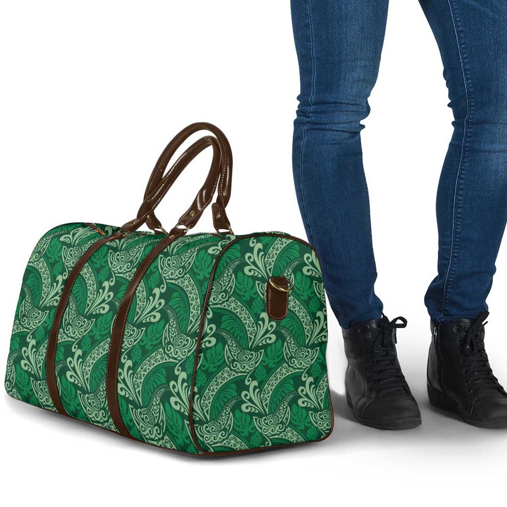 Forest Green Monstera Travel Bag Polynesian Tribal Pattern - Polynesian Pride