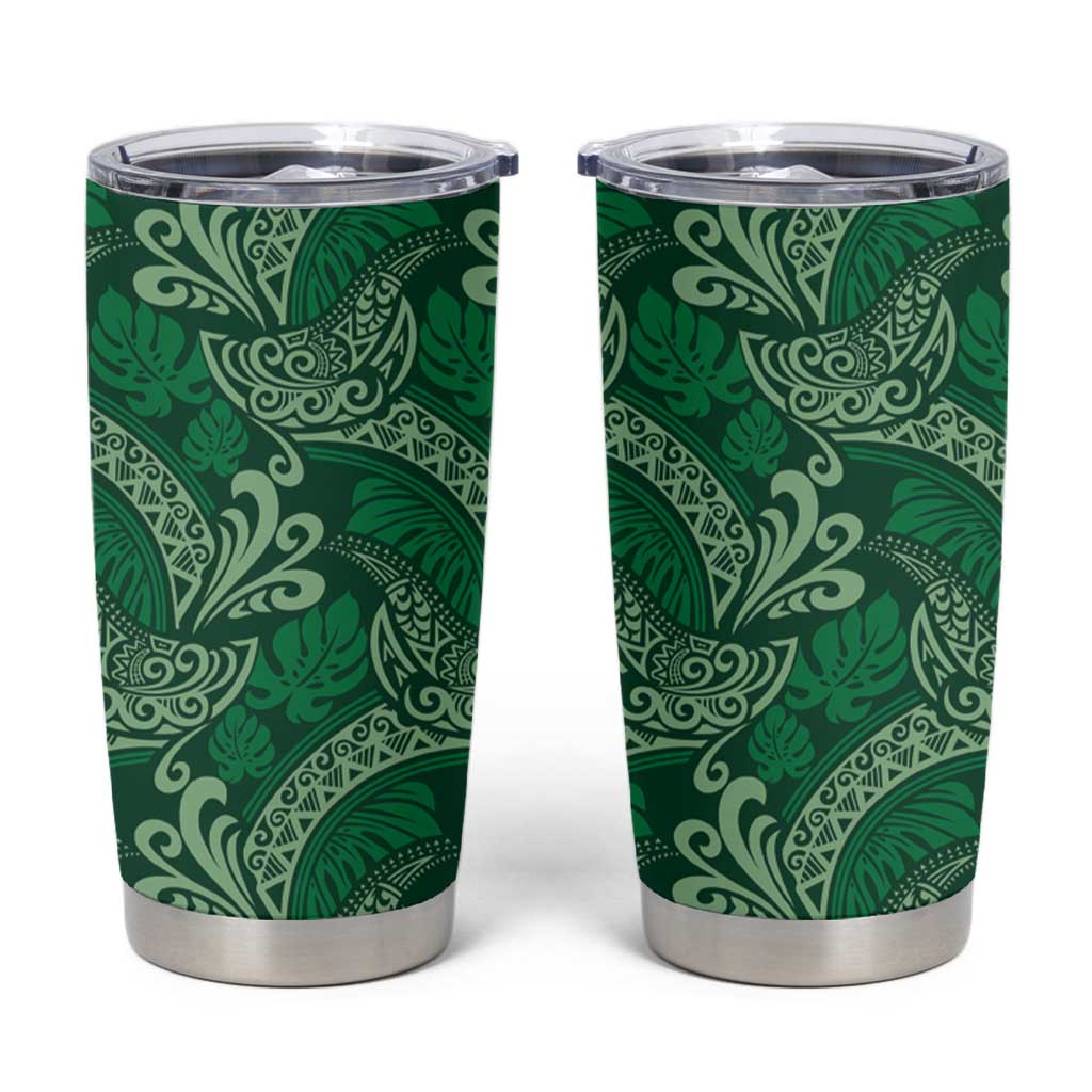 Forest Green Monstera Tumbler Cup Polynesian Tribal Pattern LT01 Green - Polynesian Pride