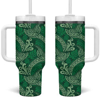 Forest Green Monstera Tumbler With Handle Polynesian Tribal Pattern - Polynesian Pride