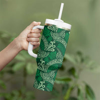 Forest Green Monstera Tumbler With Handle Polynesian Tribal Pattern - Polynesian Pride
