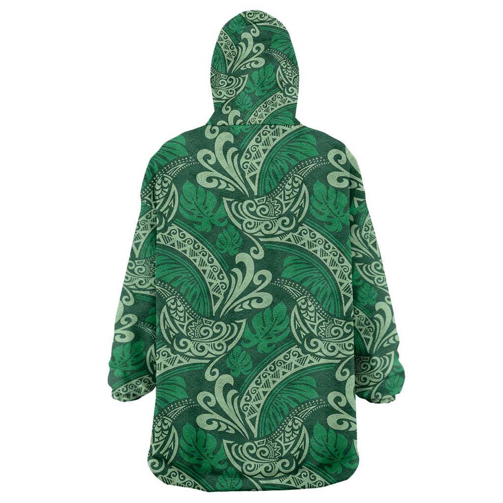 Forest Green Monstera Wearable Blanket Hoodie Polynesian Tribal Pattern LT01 - Polynesian Pride