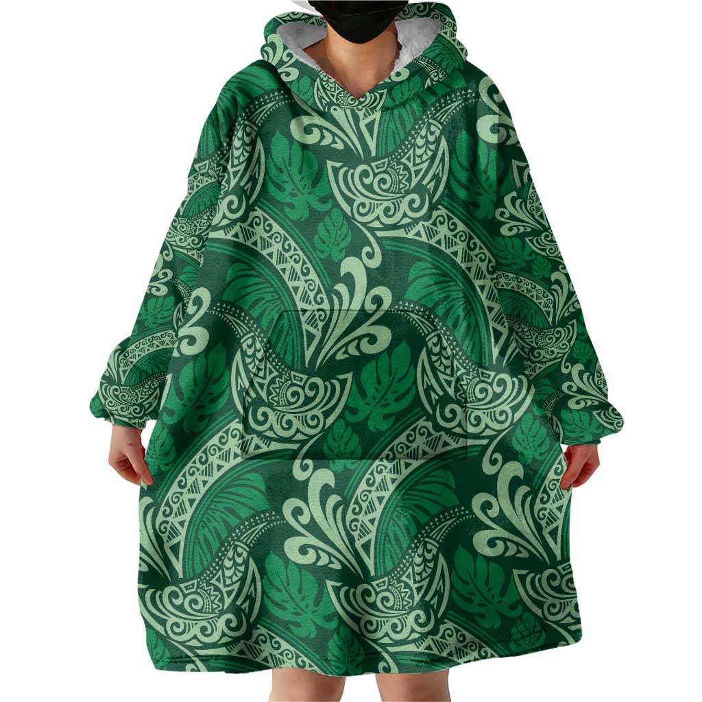 Forest Green Monstera Wearable Blanket Hoodie Polynesian Tribal Pattern LT01 - Polynesian Pride
