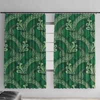 Forest Green Monstera Window Curtain Polynesian Tribal Pattern - Polynesian Pride
