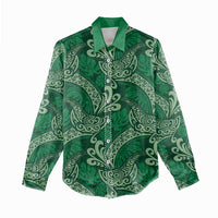 Forest Green Monstera Women Casual Shirt Polynesian Tribal Pattern - Polynesian Pride
