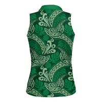 Forest Green Monstera Women Sleeveless Polo Shirt Polynesian Tribal Pattern LT01 - Polynesian Pride