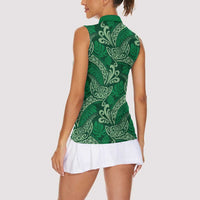 Forest Green Monstera Women Sleeveless Polo Shirt Polynesian Tribal Pattern LT01 - Polynesian Pride