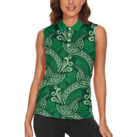 Forest Green Monstera Women Sleeveless Polo Shirt Polynesian Tribal Pattern LT01 - Polynesian Pride