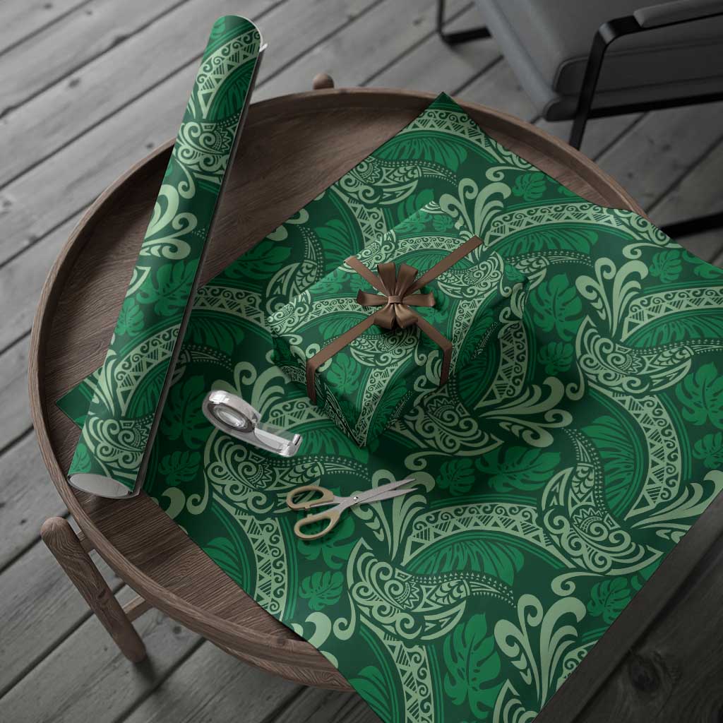 Forest Green Monstera Wrapping Paper Polynesian Tribal Pattern LT01 - Polynesian Pride