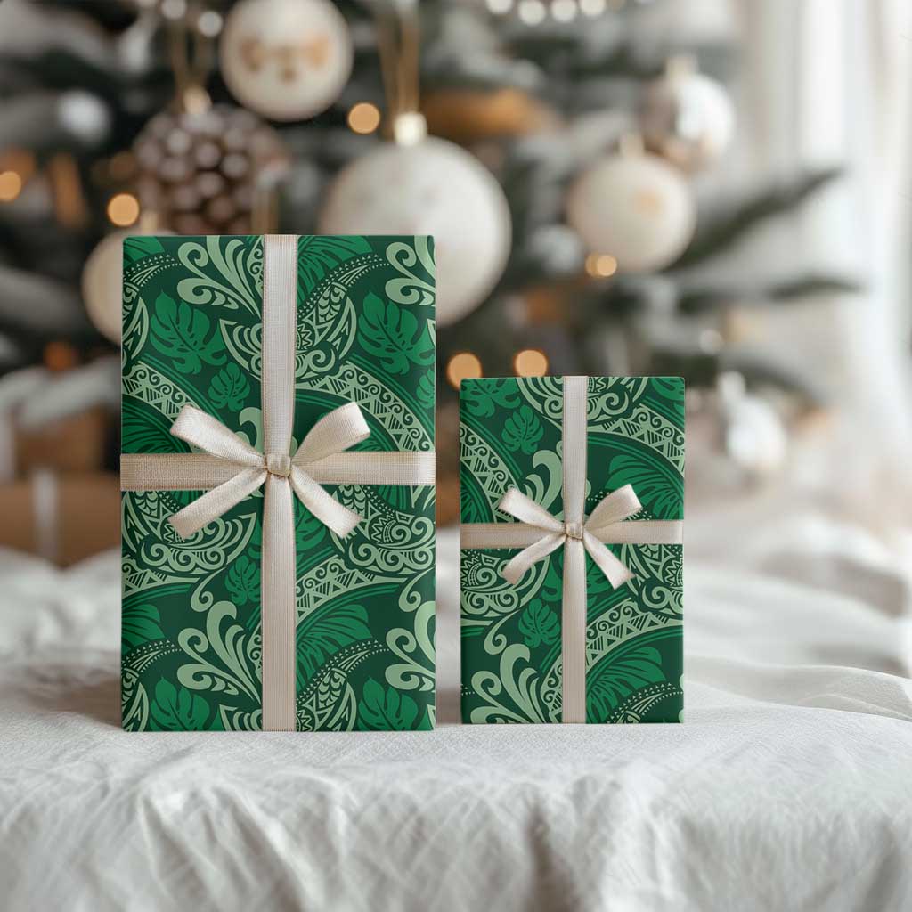 Forest Green Monstera Wrapping Paper Polynesian Tribal Pattern LT01 - Polynesian Pride