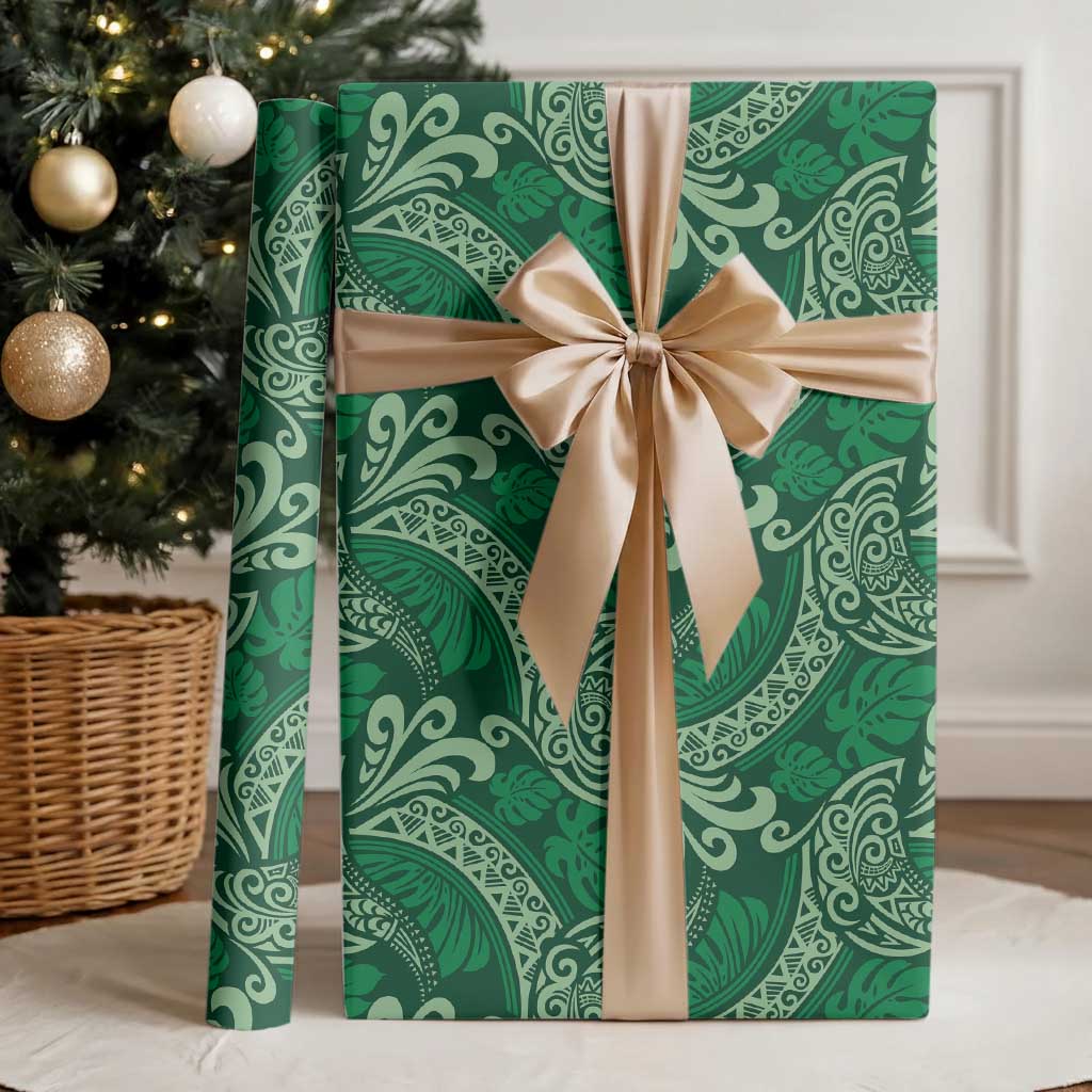 Forest Green Monstera Wrapping Paper Polynesian Tribal Pattern LT01 - Polynesian Pride