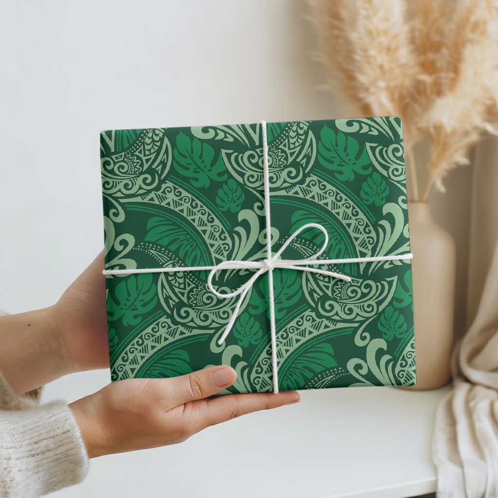 Forest Green Monstera Wrapping Paper Polynesian Tribal Pattern LT01 - Polynesian Pride