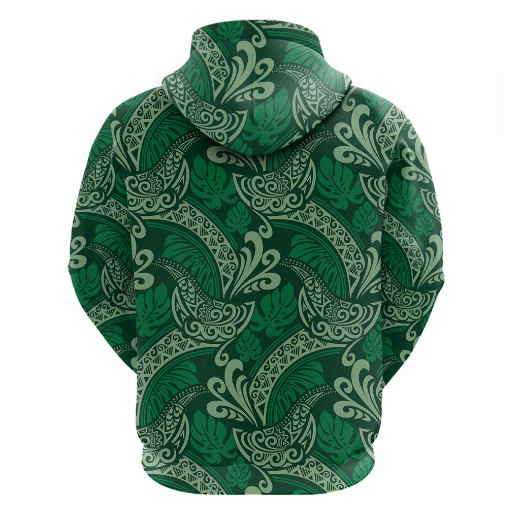 Forest Green Monstera Zip Hoodie Polynesian Tribal Pattern LT01 - Polynesian Pride