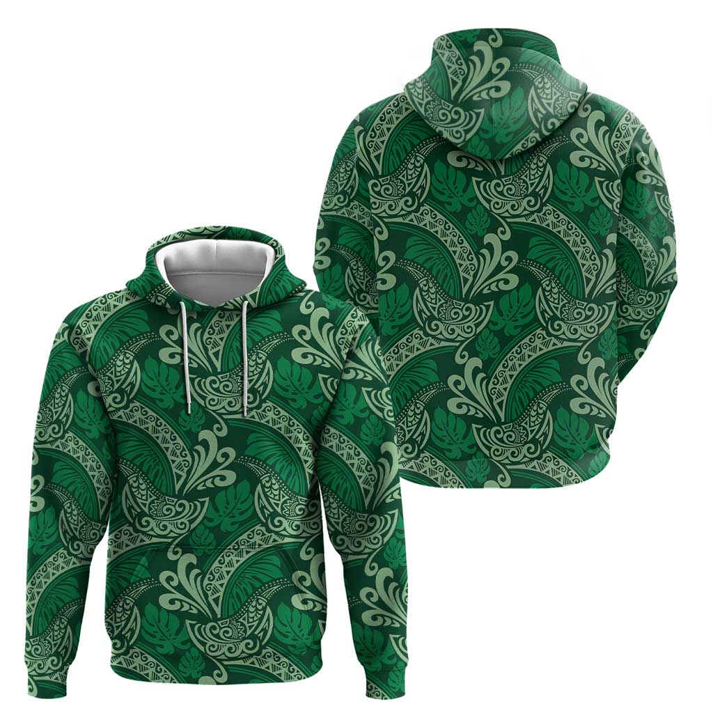 Forest Green Monstera Zip Hoodie Polynesian Tribal Pattern LT01 - Polynesian Pride