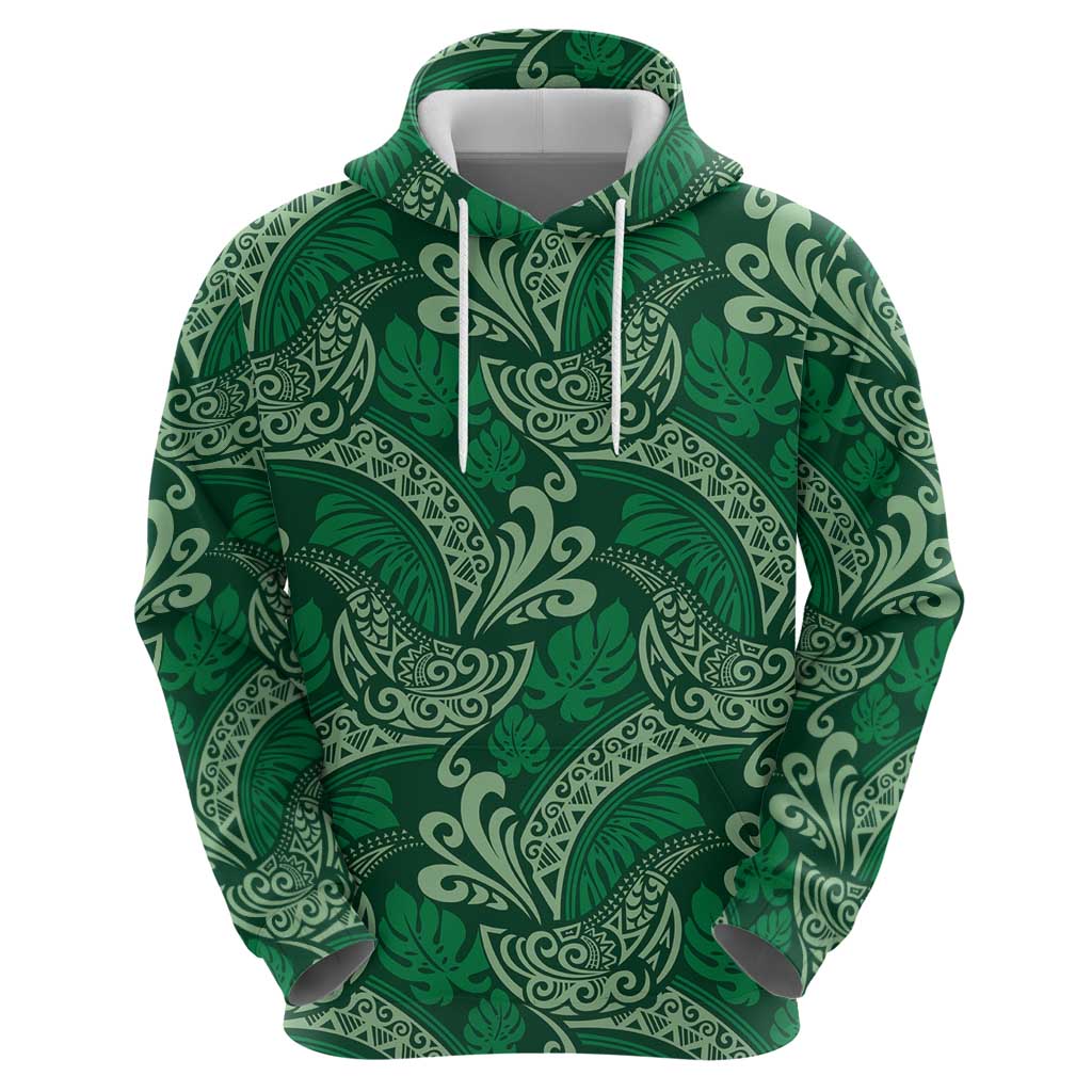 Forest Green Monstera Zip Hoodie Polynesian Tribal Pattern LT01 - Polynesian Pride