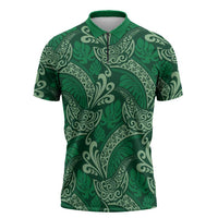 Forest Green Monstera Zipper Polo Shirt Polynesian Tribal Pattern LT01 Green - Polynesian Pride
