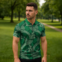 Forest Green Monstera Zipper Polo Shirt Polynesian Tribal Pattern LT01 - Polynesian Pride