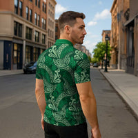 Forest Green Monstera Zipper Polo Shirt Polynesian Tribal Pattern LT01 - Polynesian Pride