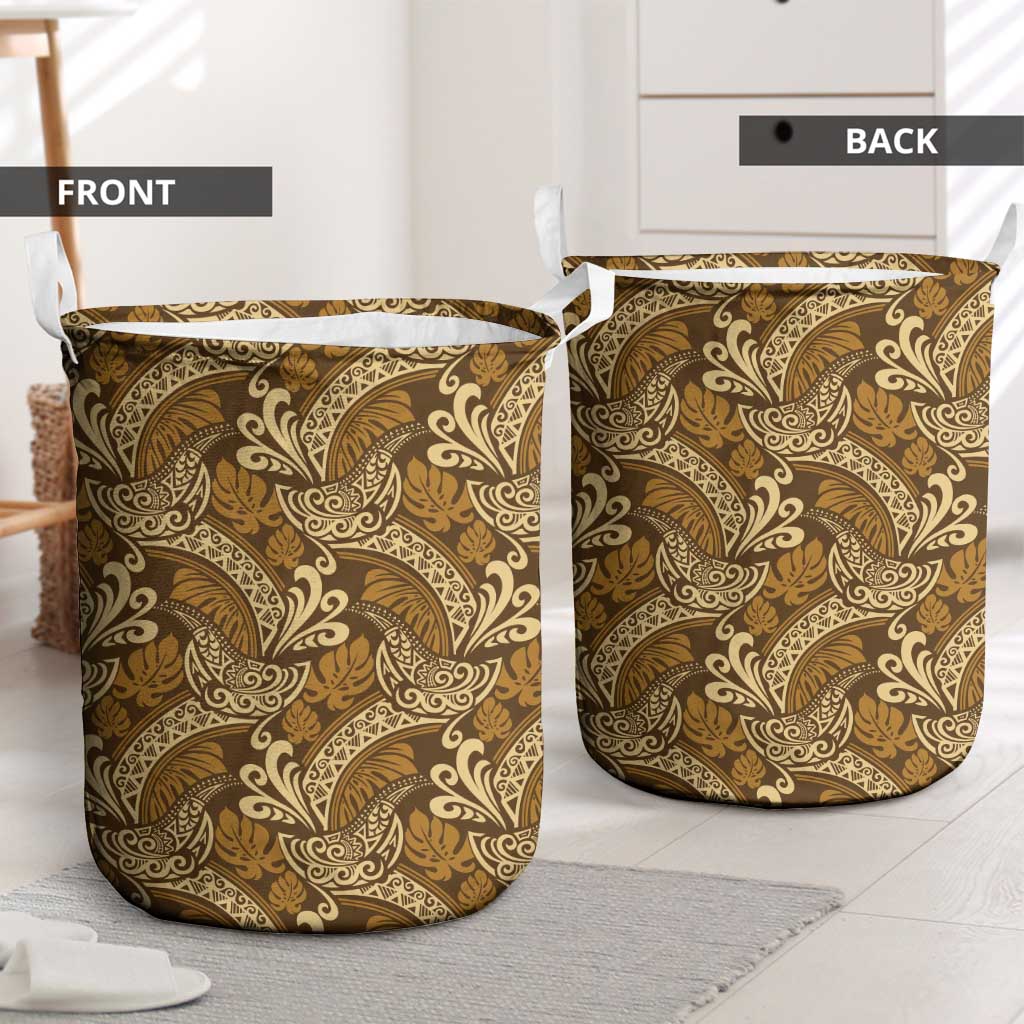 Brown Gold Monstera Laundry Basket Polynesian Tribal Pattern LT01 - Polynesian Pride