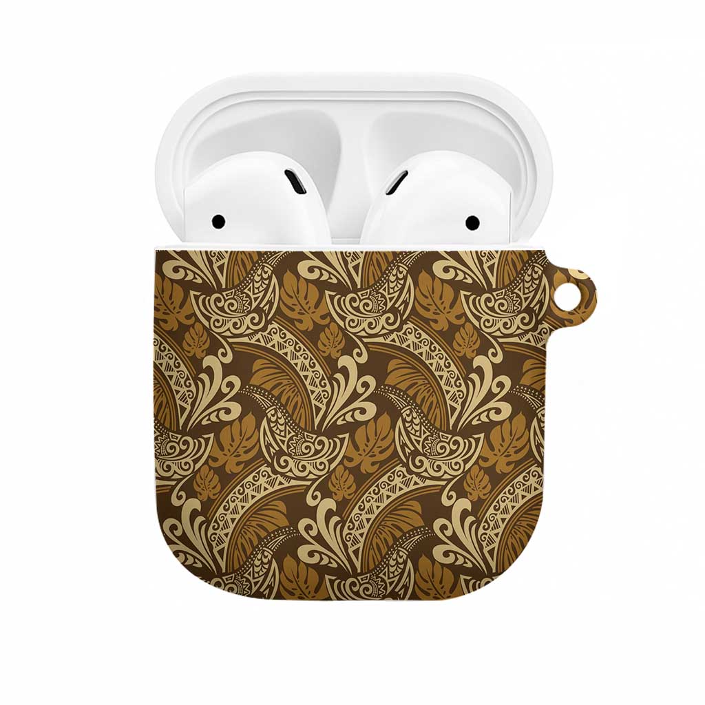 Brown Gold Monstera AirPods Case Polynesian Tribal Pattern - Polynesian Pride