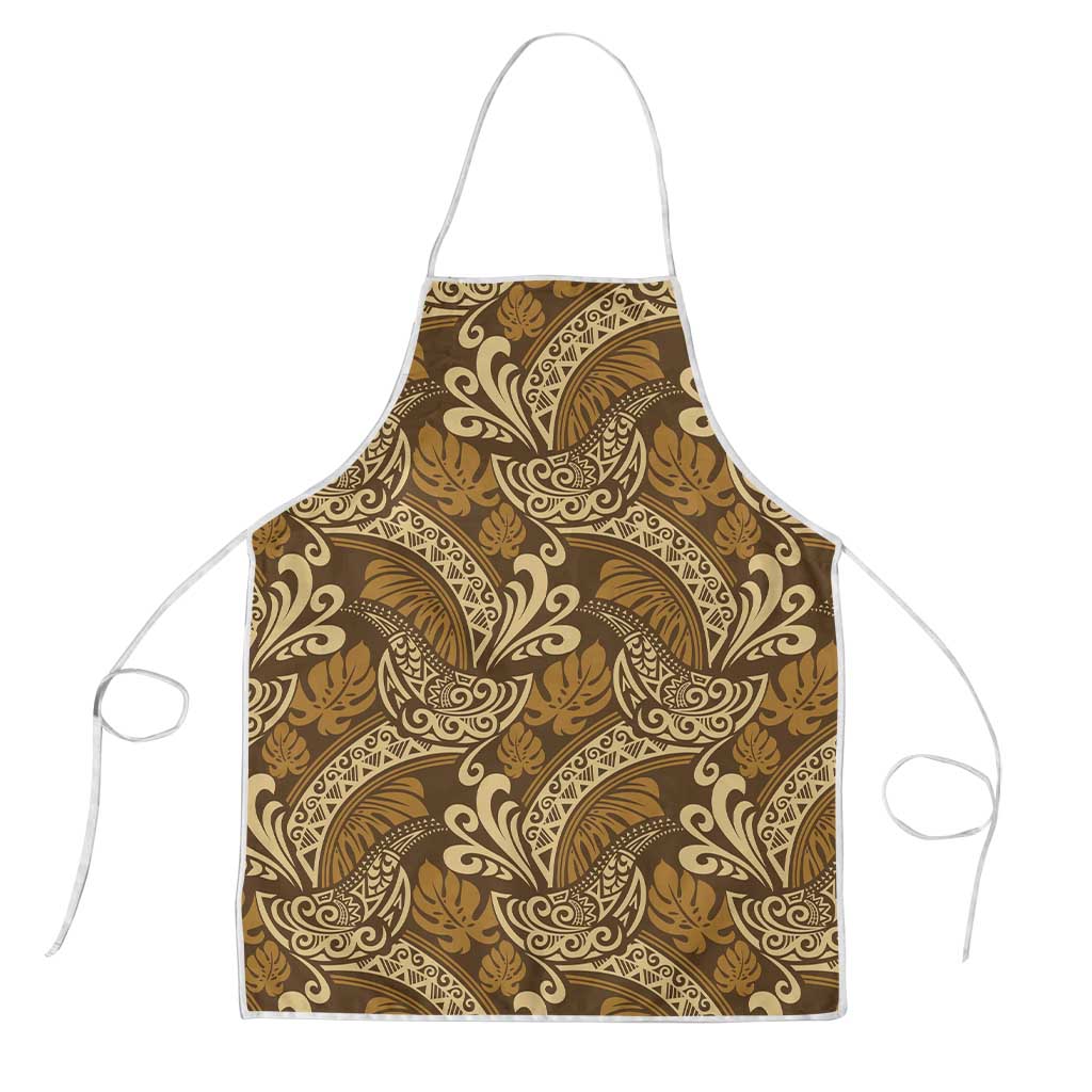 Brown Gold Monstera Apron Polynesian Tribal Pattern LT01 Gold - Polynesian Pride