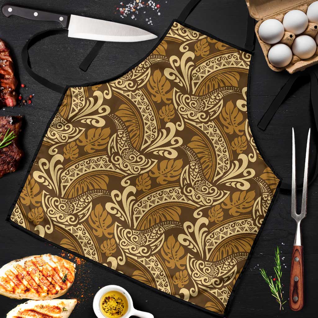 Brown Gold Monstera Apron Polynesian Tribal Pattern LT01 Gold - Polynesian Pride