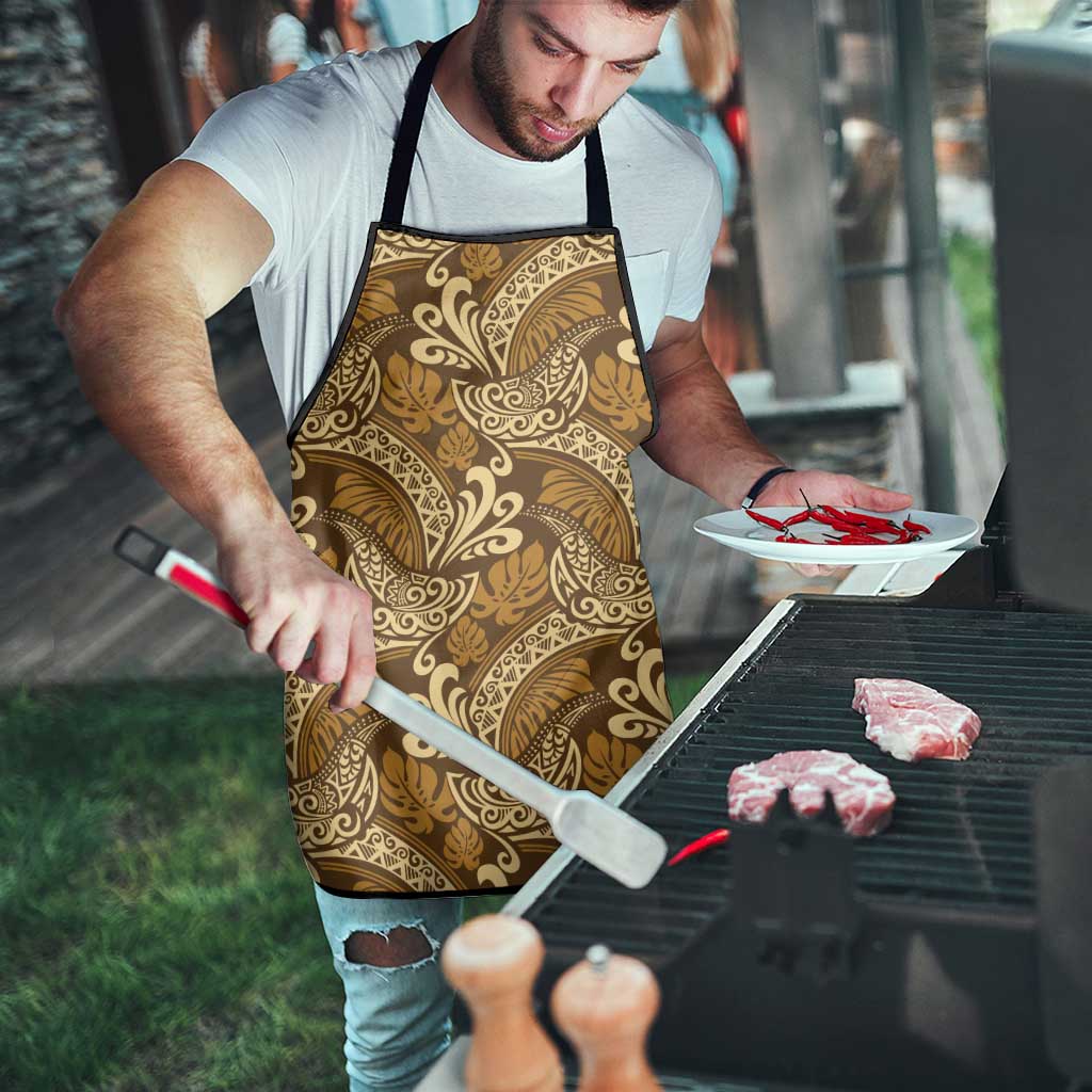 Brown Gold Monstera Apron Polynesian Tribal Pattern LT01 - Polynesian Pride
