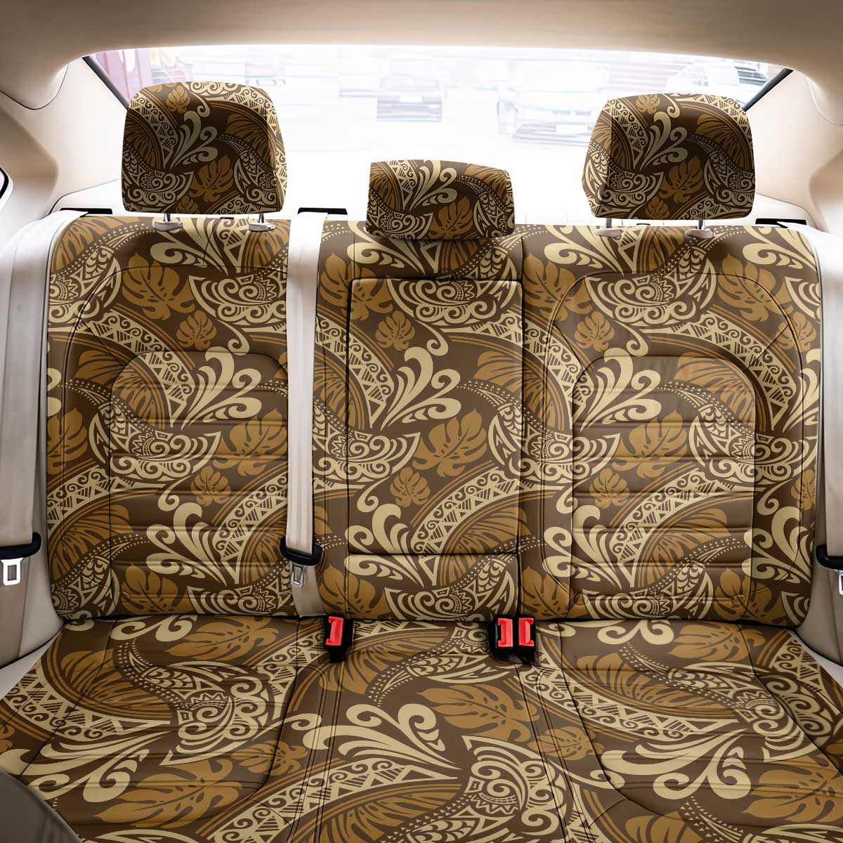 Brown Gold Monstera Back Car Seat Cover Polynesian Tribal Pattern LT01 - Polynesian Pride