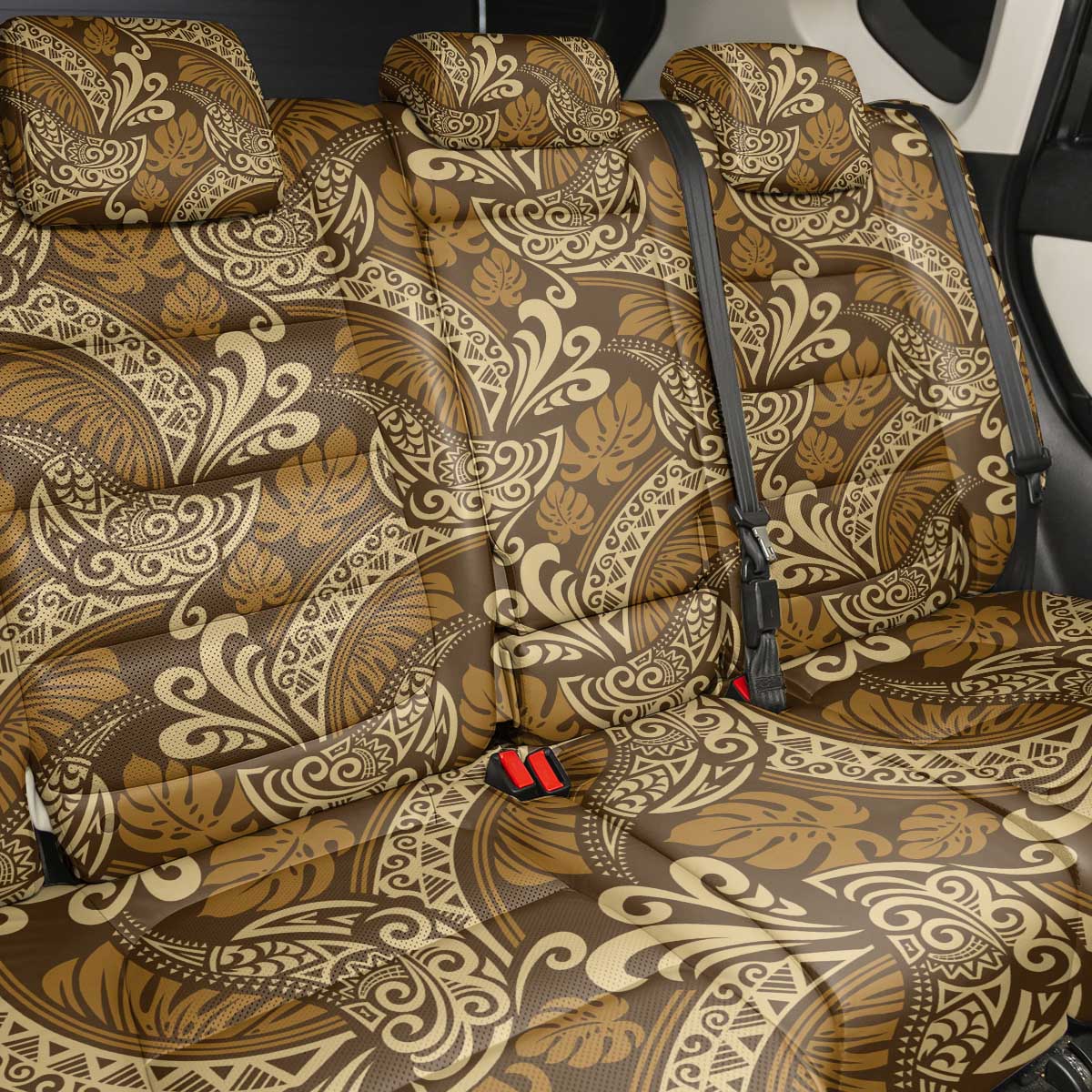 Brown Gold Monstera Back Car Seat Cover Polynesian Tribal Pattern LT01 - Polynesian Pride