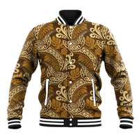Brown Gold Monstera Baseball Jacket Polynesian Tribal Pattern LT01 Unisex Gold - Polynesian Pride