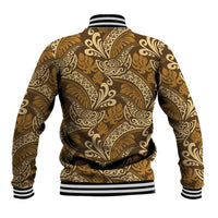 Brown Gold Monstera Baseball Jacket Polynesian Tribal Pattern LT01 - Polynesian Pride