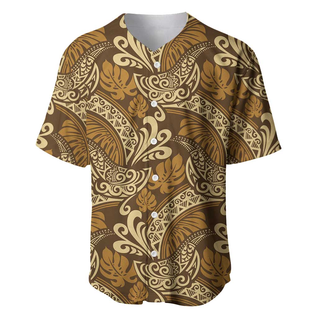 Brown Gold Monstera Baseball Jersey Polynesian Tribal Pattern LT01 Gold - Polynesian Pride