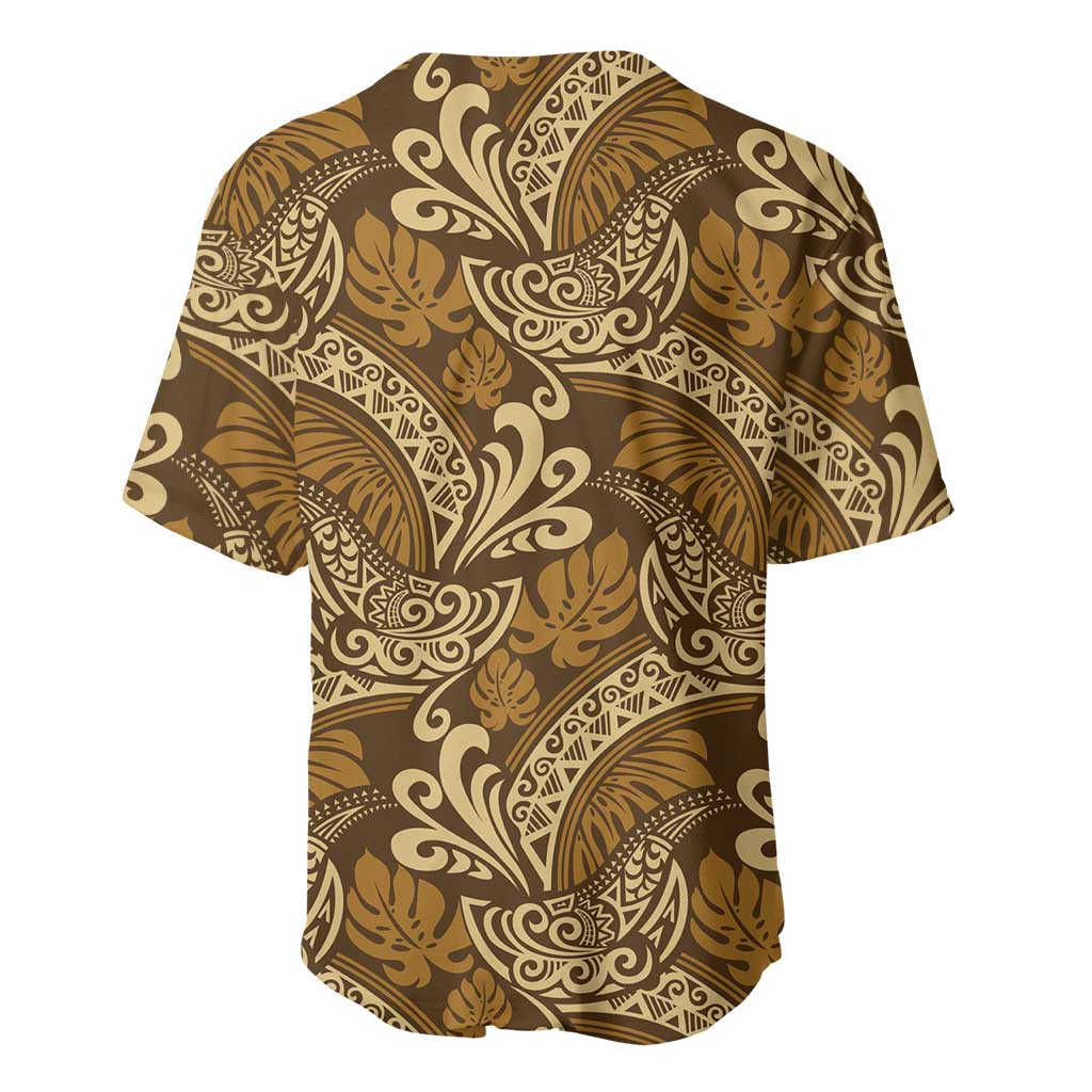 Brown Gold Monstera Baseball Jersey Polynesian Tribal Pattern LT01 - Polynesian Pride