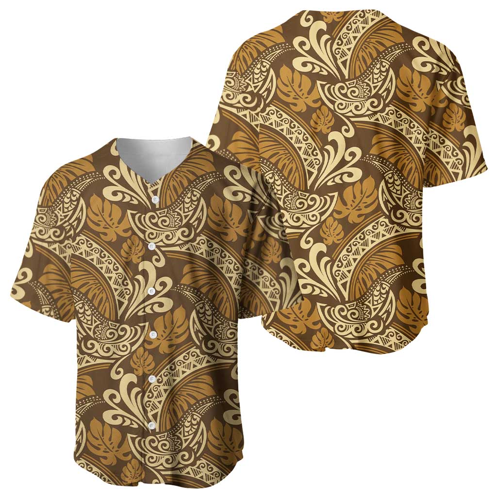 Brown Gold Monstera Baseball Jersey Polynesian Tribal Pattern LT01 - Polynesian Pride