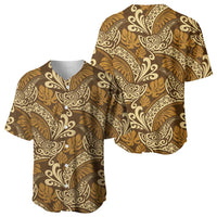 Brown Gold Monstera Baseball Jersey Polynesian Tribal Pattern LT01 - Polynesian Pride