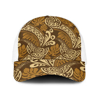 Brown Gold Monstera Baseball Net Cap Polynesian Tribal Pattern - Polynesian Pride
