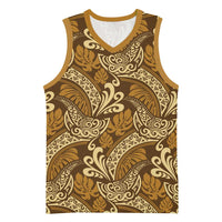 Brown Gold Monstera Basketball Jersey Polynesian Tribal Pattern LT01 Unisex Gold - Polynesian Pride
