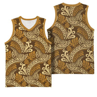 Brown Gold Monstera Basketball Jersey Polynesian Tribal Pattern LT01 - Polynesian Pride