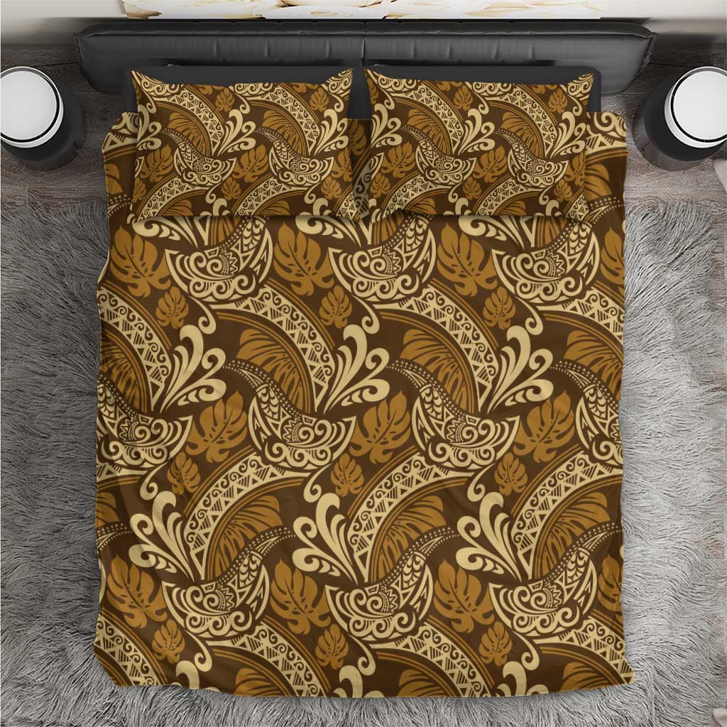 Brown Gold Monstera Bedding Set Polynesian Tribal Pattern - Polynesian Pride