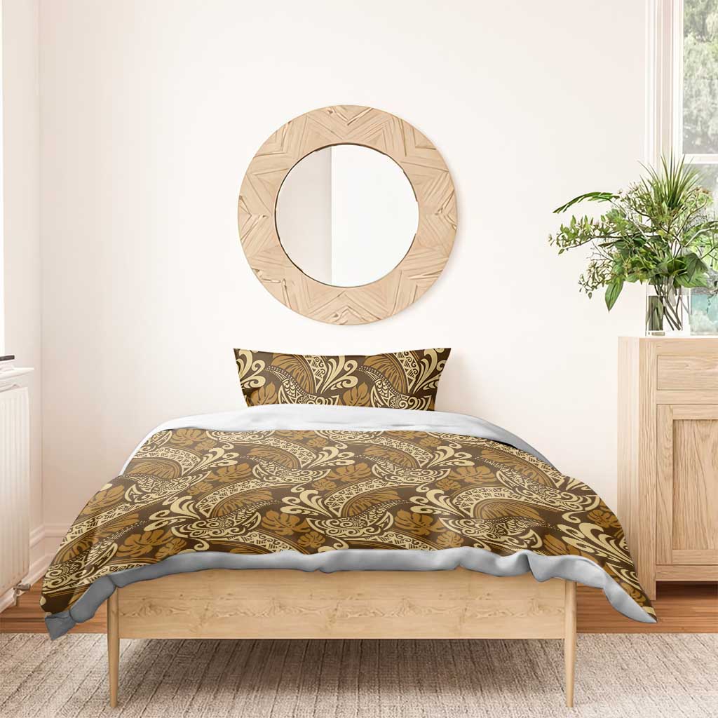 Brown Gold Monstera Bedding Set Polynesian Tribal Pattern - Polynesian Pride