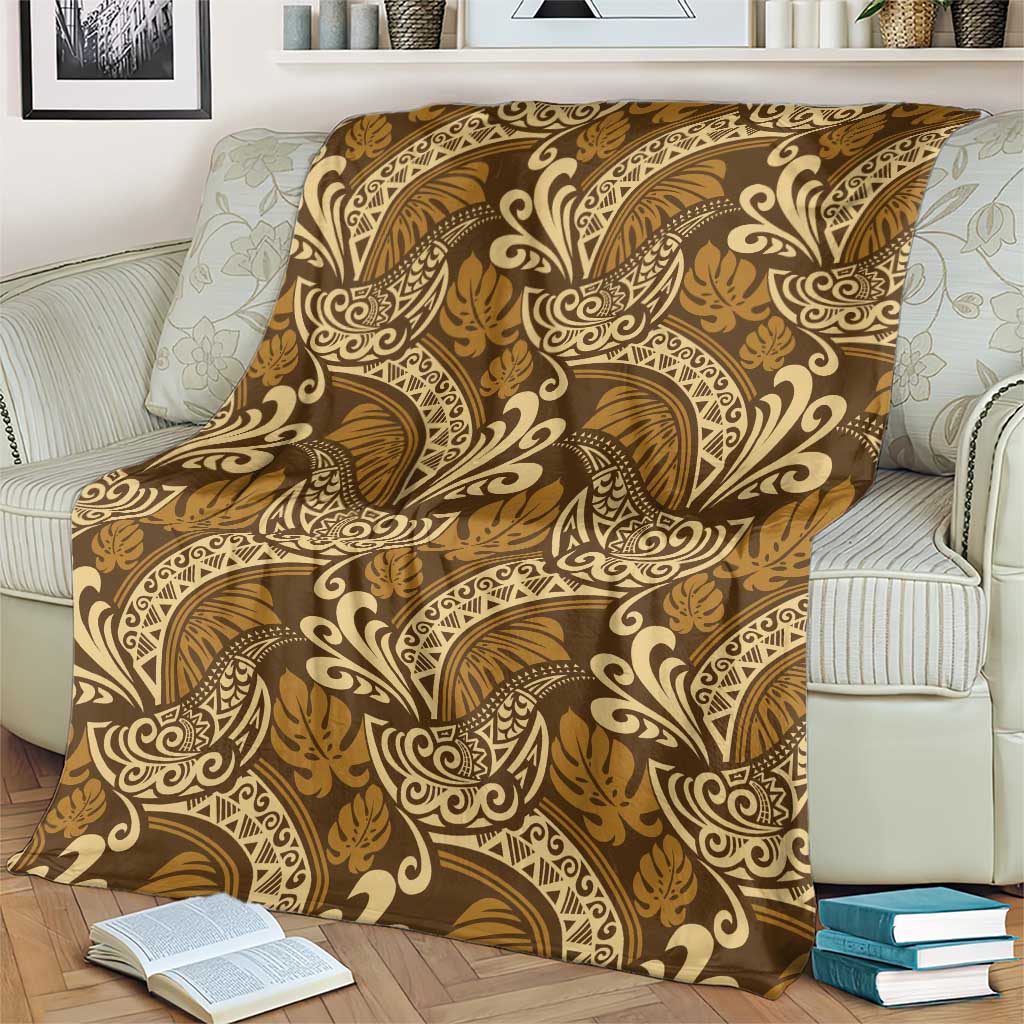 Brown Gold Monstera Blanket Polynesian Tribal Pattern - Polynesian Pride