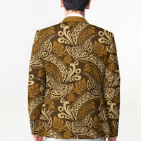 Brown Gold Monstera Blazer Polynesian Tribal Pattern - Polynesian Pride
