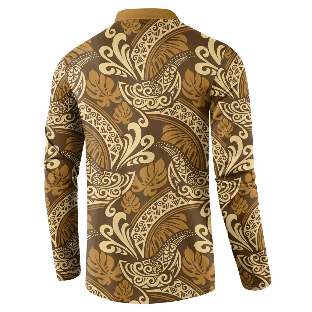 Brown Gold Monstera Button Sweatshirt Polynesian Tribal Pattern LT01 - Polynesian Pride
