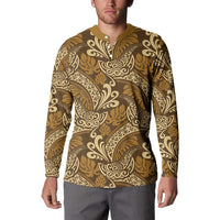 Brown Gold Monstera Button Sweatshirt Polynesian Tribal Pattern LT01 - Polynesian Pride